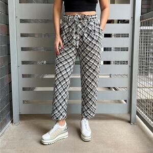 ORTTU Black White Plaid Tweed Cropped Pants Size S